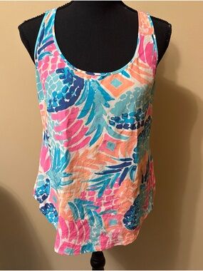 Lilly Pulitzer Bright Tropical silk Scoop Neck Tank - Pink, Blue & Coral